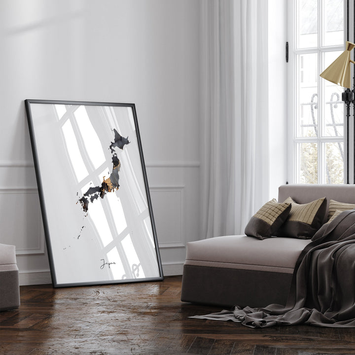 Japan Map Black & Gold Wall Art Print [EV]
