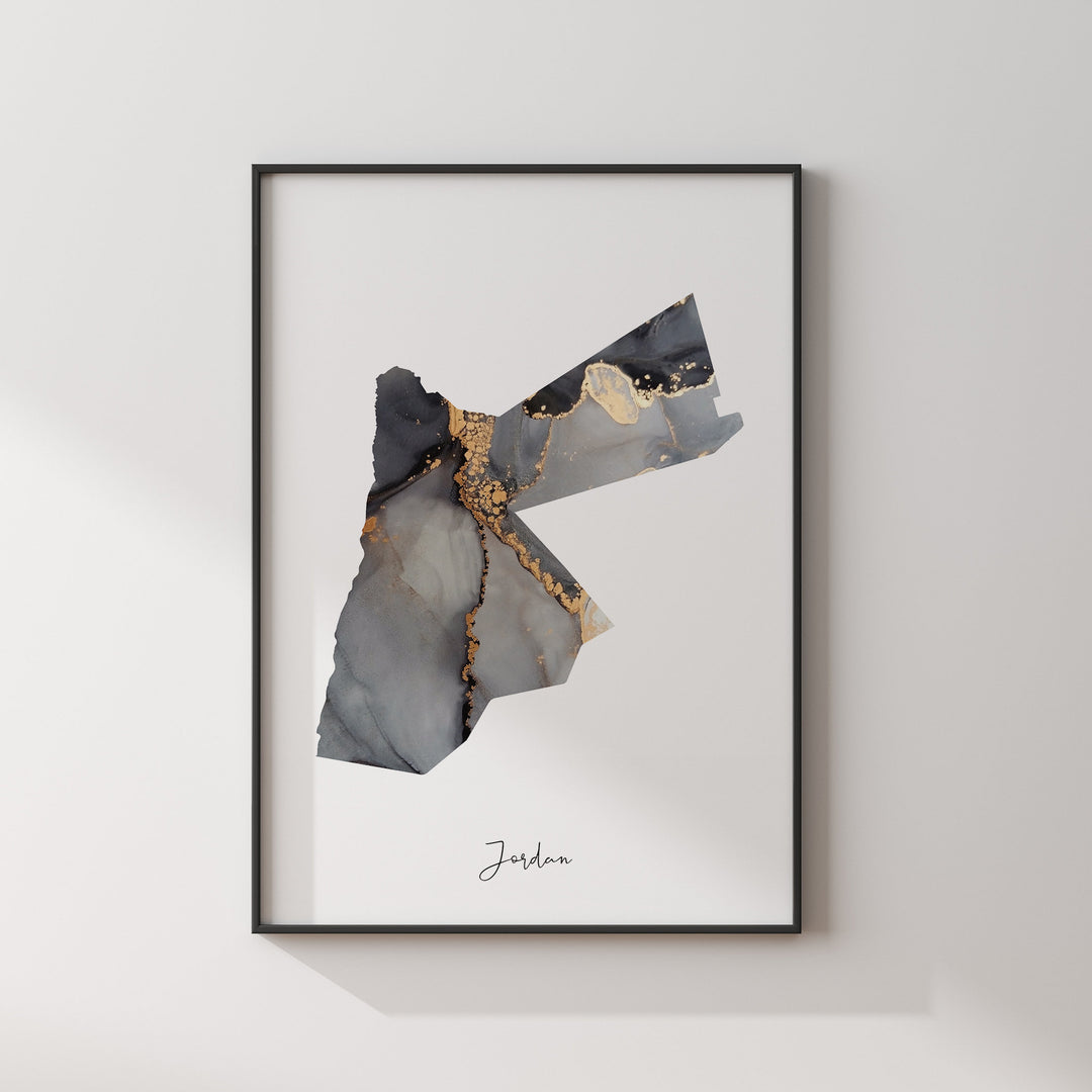 Jordan Map Black & Gold Wall Art Print [EV]