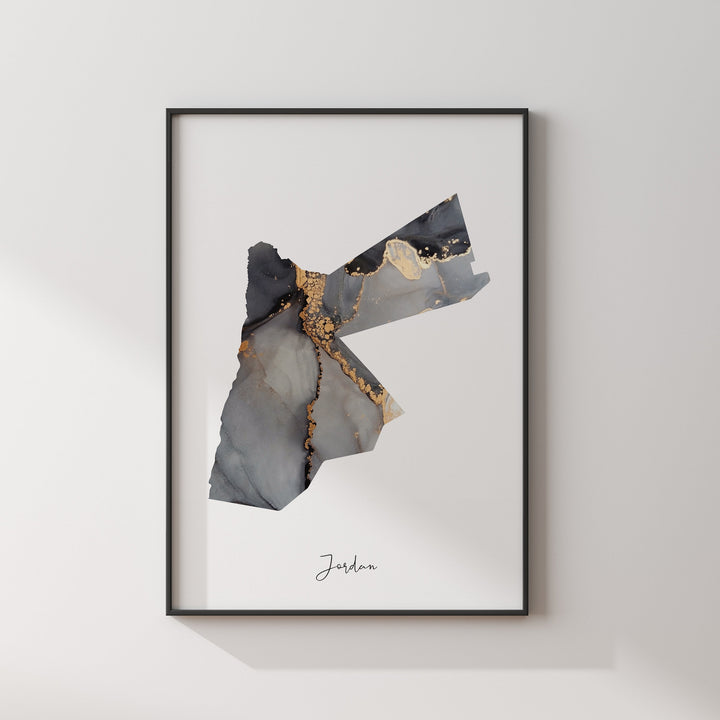 Jordan Map Black & Gold Wall Art Print [EV]
