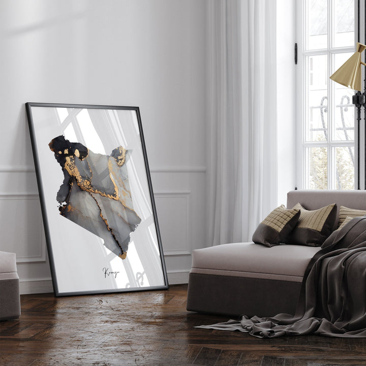 Kenya Map Black & Gold Wall Art Print [EV]