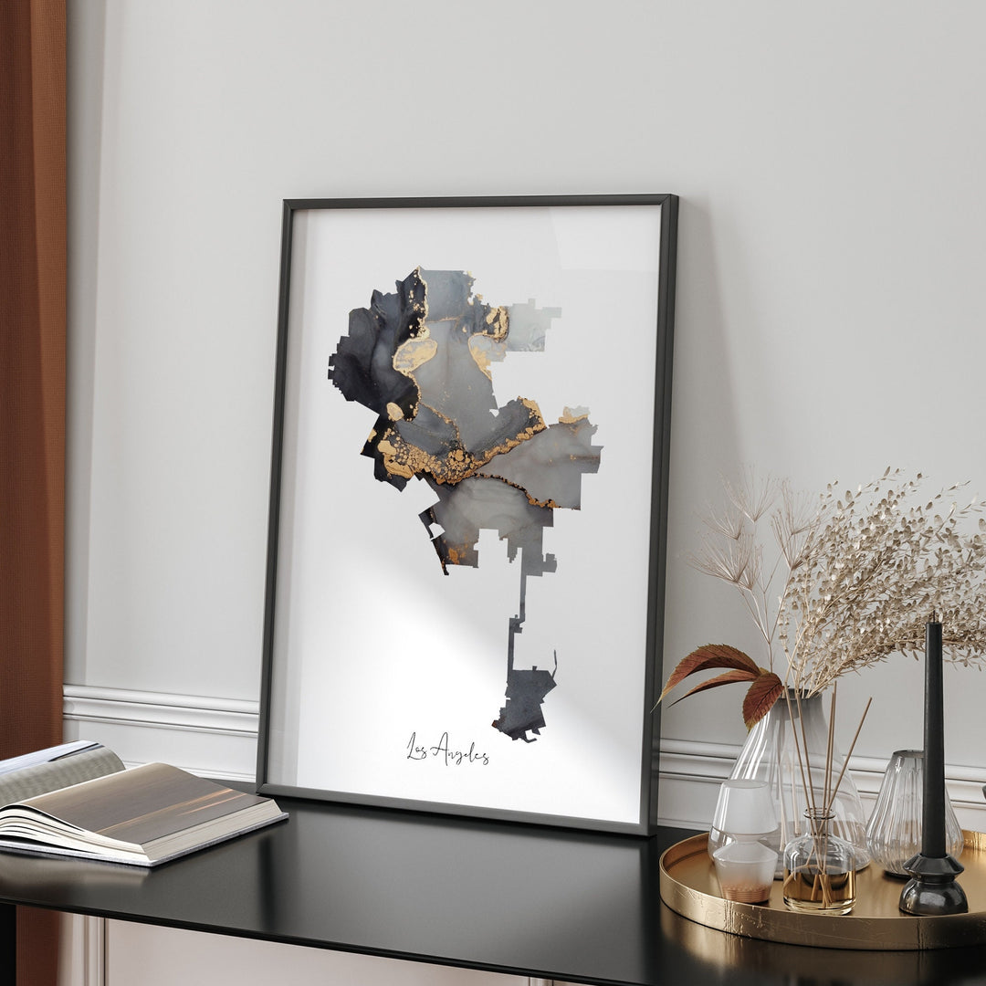 Los Angeles Map Black & Gold Wall Art Print | California | USA | United States of America