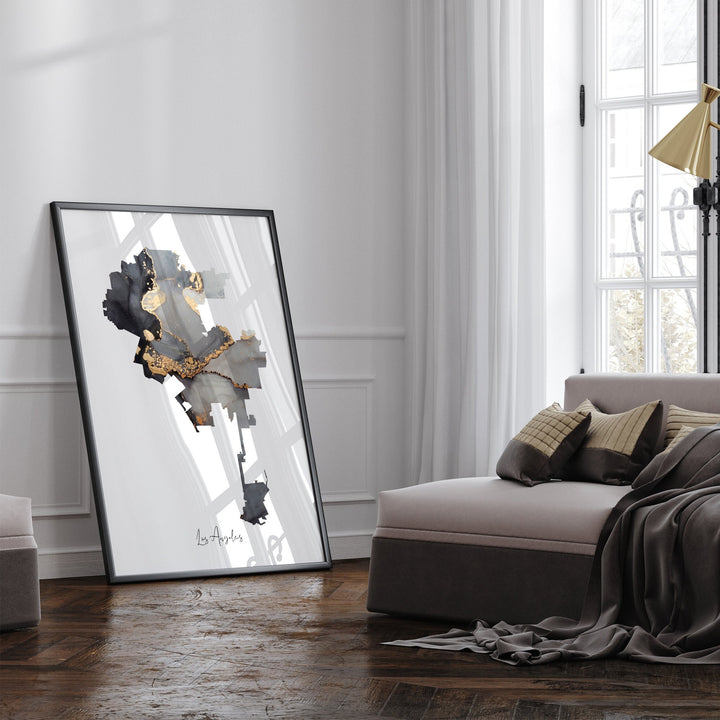 Los Angeles Map Black & Gold Wall Art Print | California | USA | United States of America