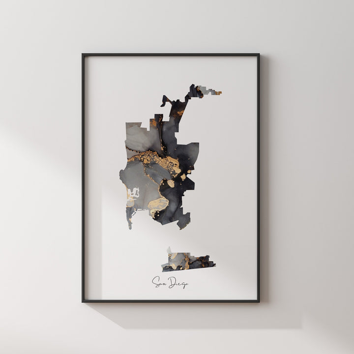 San Diego Map Black & Gold Wall Art Print | California | USA | United States of America [EV]