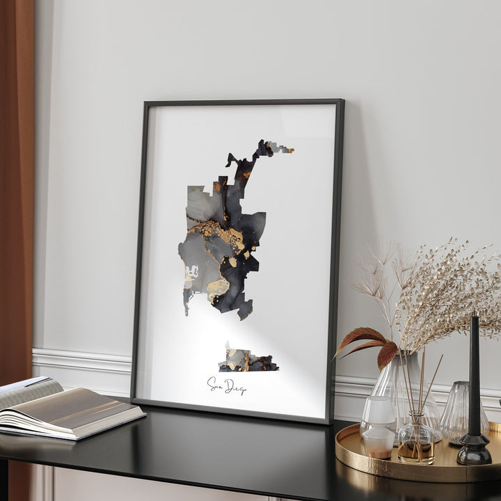 San Diego Map Black & Gold Wall Art Print | California | USA | United States of America [EV]