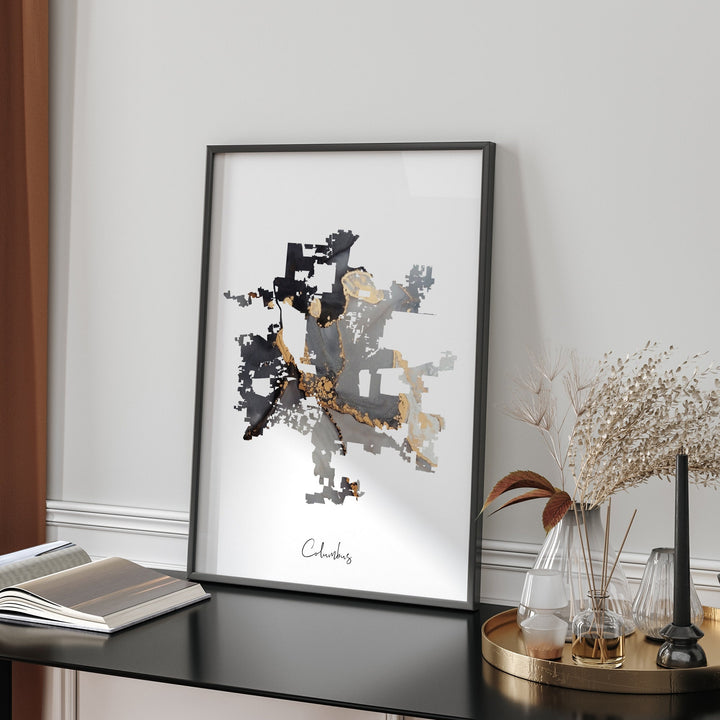 Columbus Map Black & Gold Wall Art Print | Ohio | USA | United States of America [EV]