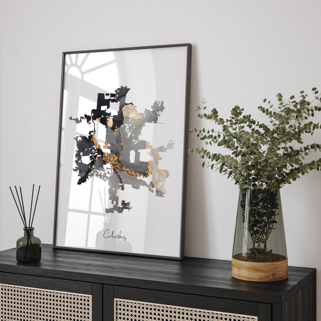 Columbus Map Black & Gold Wall Art Print | Ohio | USA | United States of America [EV]