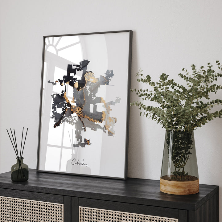 Columbus Map Black & Gold Wall Art Print | Ohio | USA | United States of America [EV]