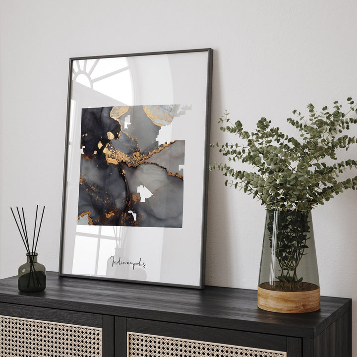 Indianapolis Map Black & Gold Wall Art Print | Indiana | USA | United States of America [EV]