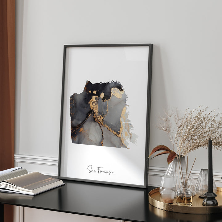 San Francisco Map Black & Gold Wall Art Print | California | USA | United States of America [EV]