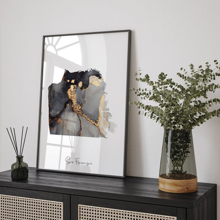 San Francisco Map Black & Gold Wall Art Print | California | USA | United States of America [EV]