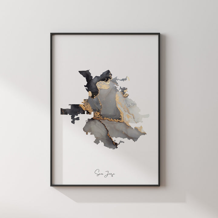 San Jose Map Black & Gold Wall Art Print | California | USA | United States of America [EV]