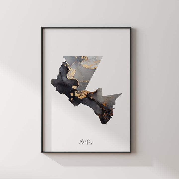 El Paso Map Black & Gold Wall Art Print | Texas | USA | United States of America [EV]