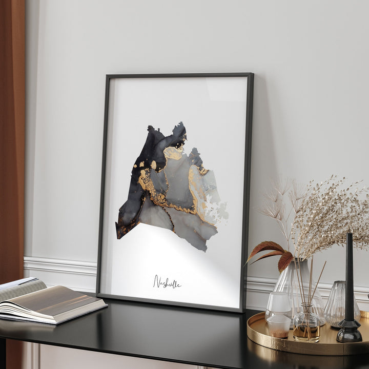 Nashville Map Black & Gold Wall Art Print | Tennessee | USA | United States of America [EV]