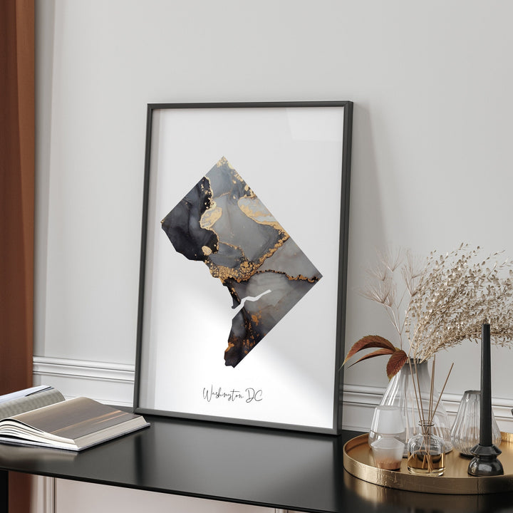 Washington DC Map Black & Gold Wall Art Print | District of Columbia | USA | United States of America [EV]