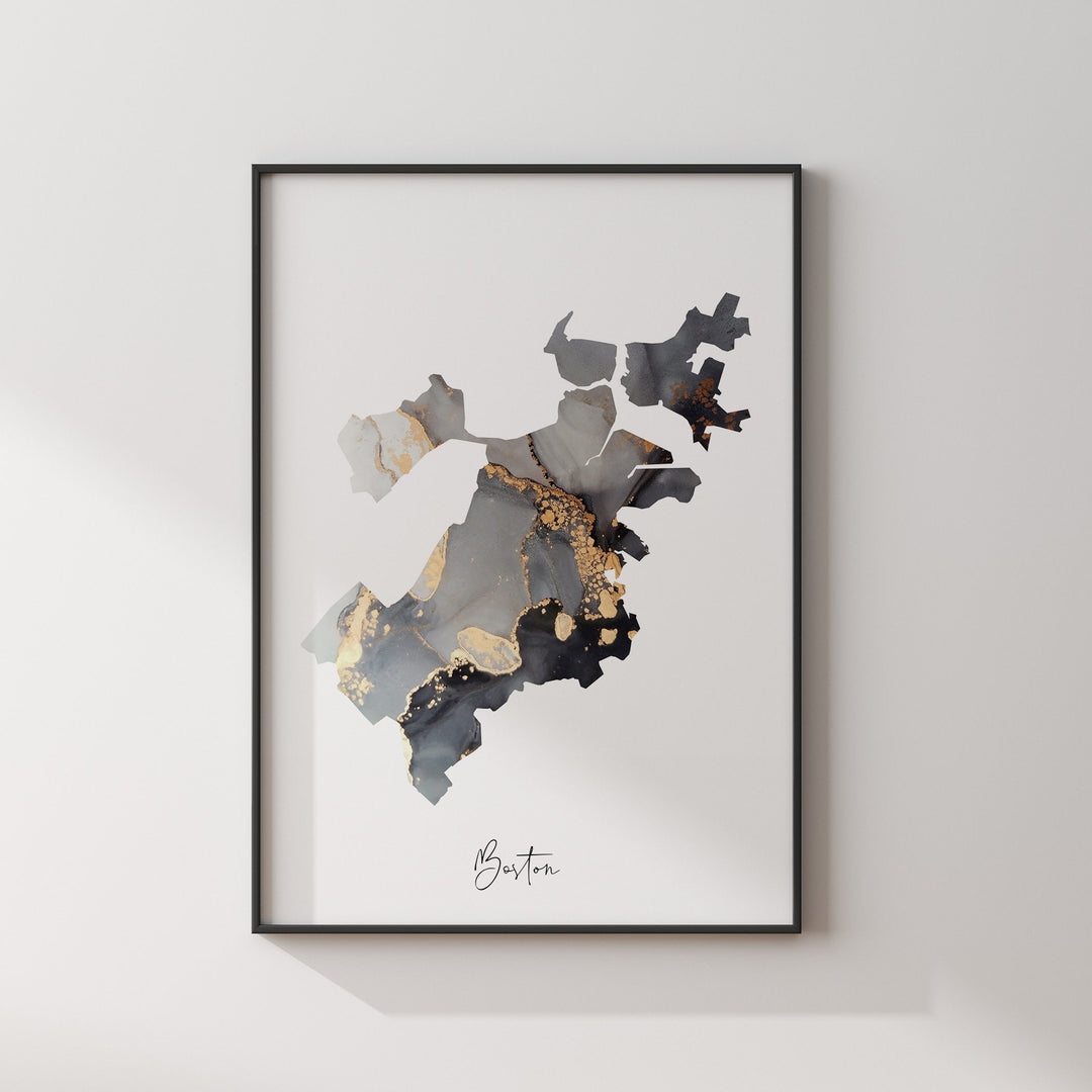 Boston Map Black & Gold Wall Art Print | Massachusetts | USA | United States of America [EV]