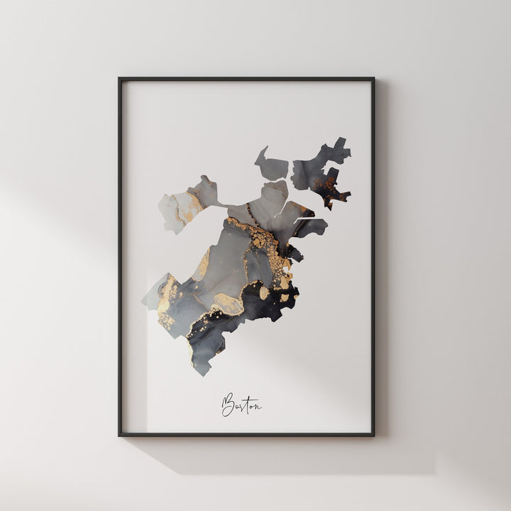 Boston Map Black & Gold Wall Art Print | Massachusetts | USA | United States of America [EV]
