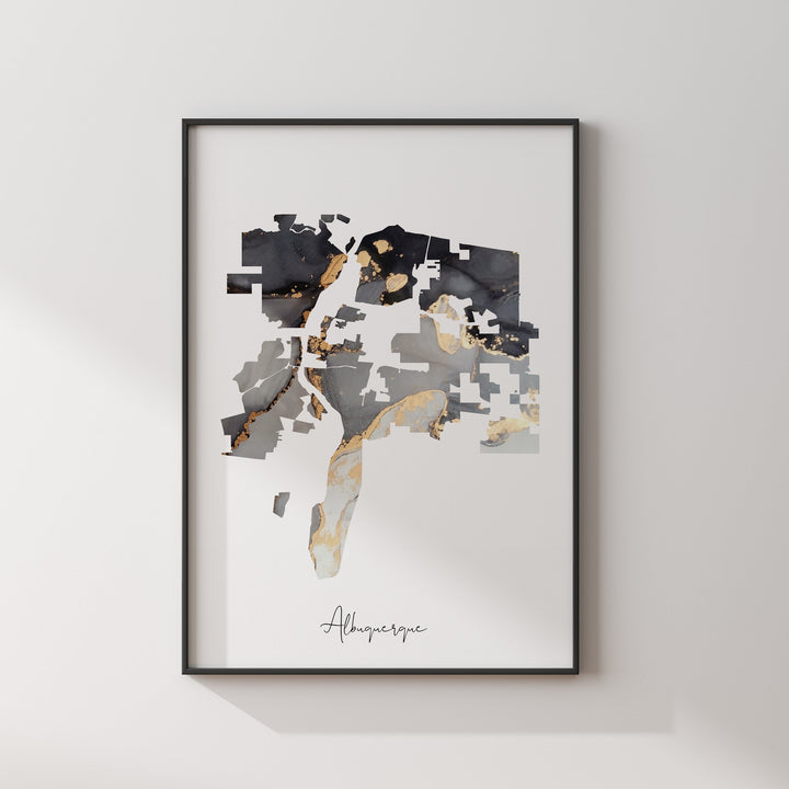 Albuquerque Map Black & Gold Wall Art Print | New Mexico | USA | United States of America [EV]