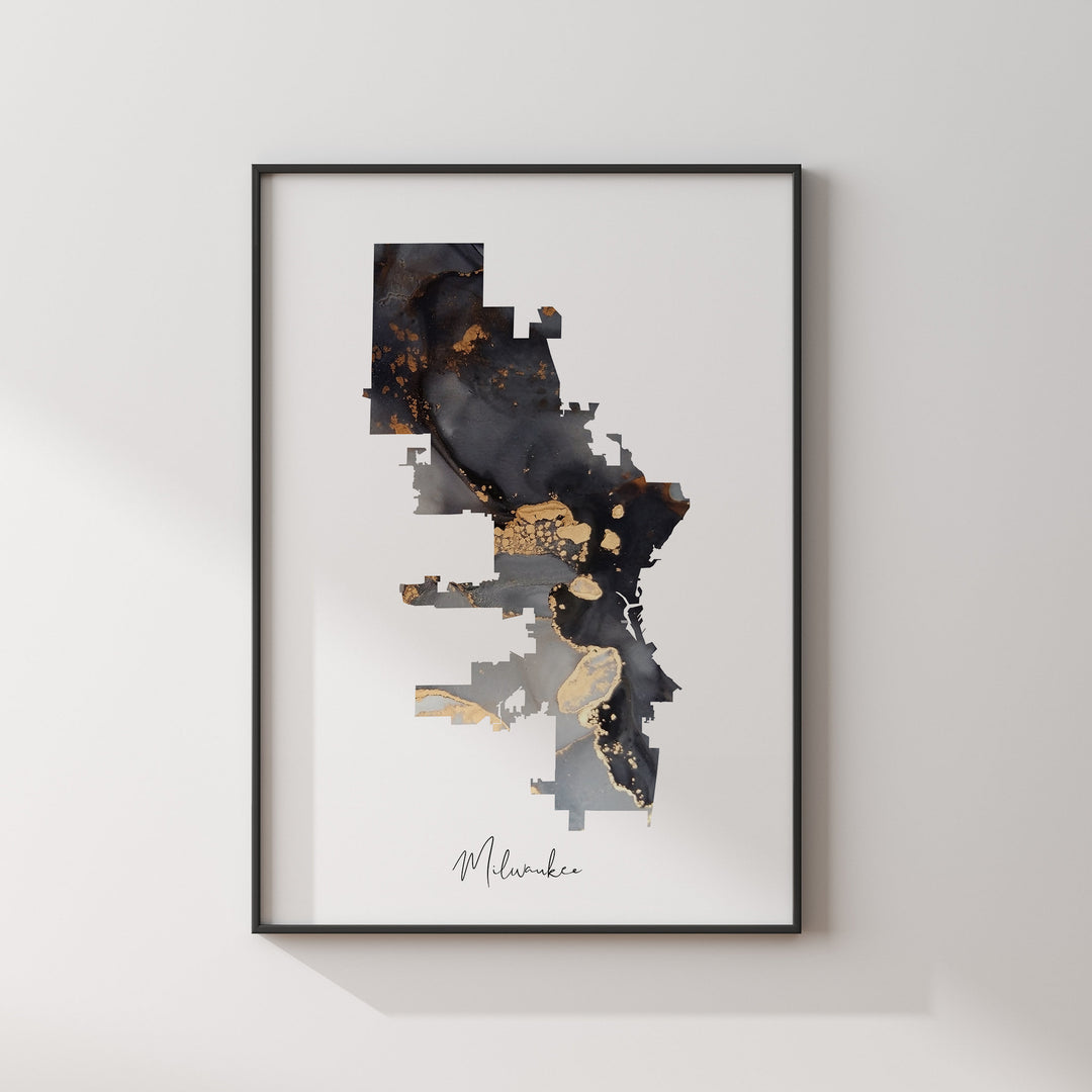 Milwaukee Map Black & Gold Wall Art Print | Wisconsin | USA | United States of America [EV]