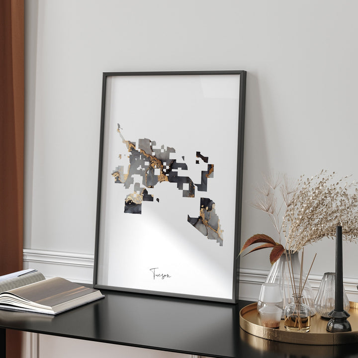 Tucson Map Black & Gold Wall Art Print | Arizona | USA | United States of America [EV]