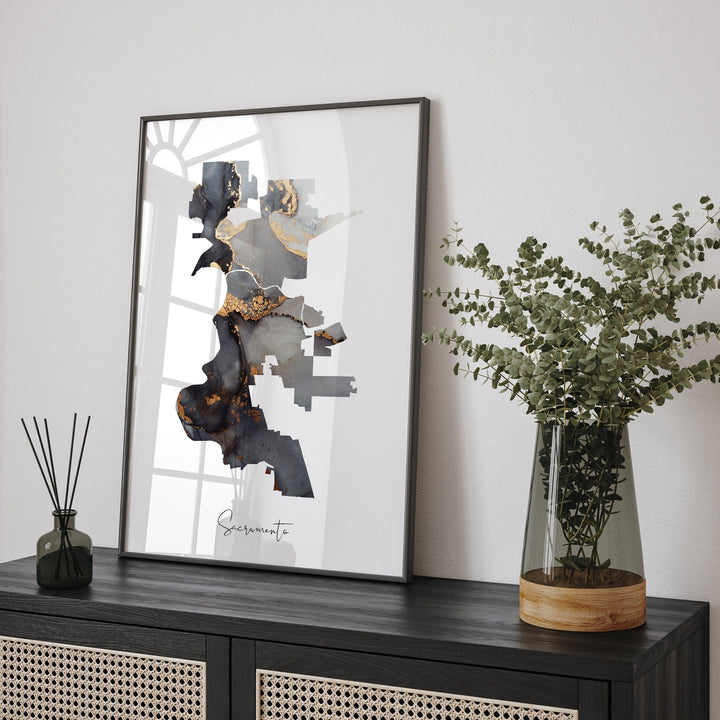 Sacramento Map Black & Gold Wall Art Print | California | USA | United States of America [EV]