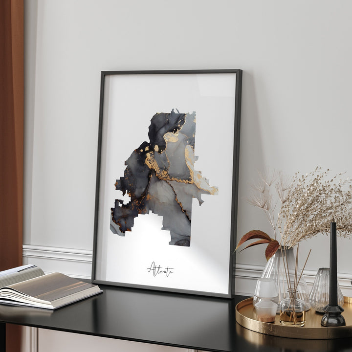Atlanta Map Black & Gold Wall Art Print | Georgia | USA | United States of America [EV]