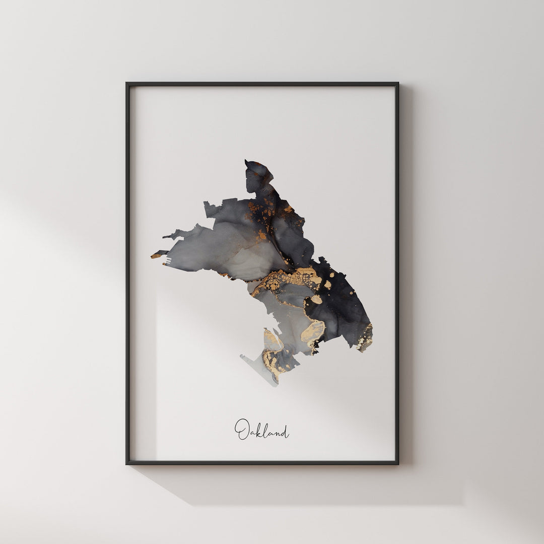 Oakland Map Black & Gold Wall Art Print | California | USA | United States of America [EV]