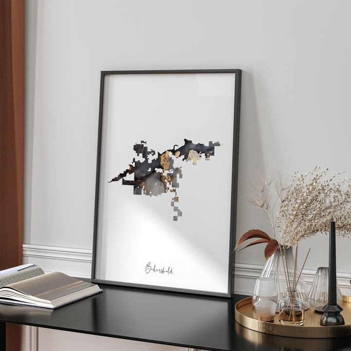 Bakersfield Map Black & Gold Wall Art Print | California | USA | United States of America [EV]