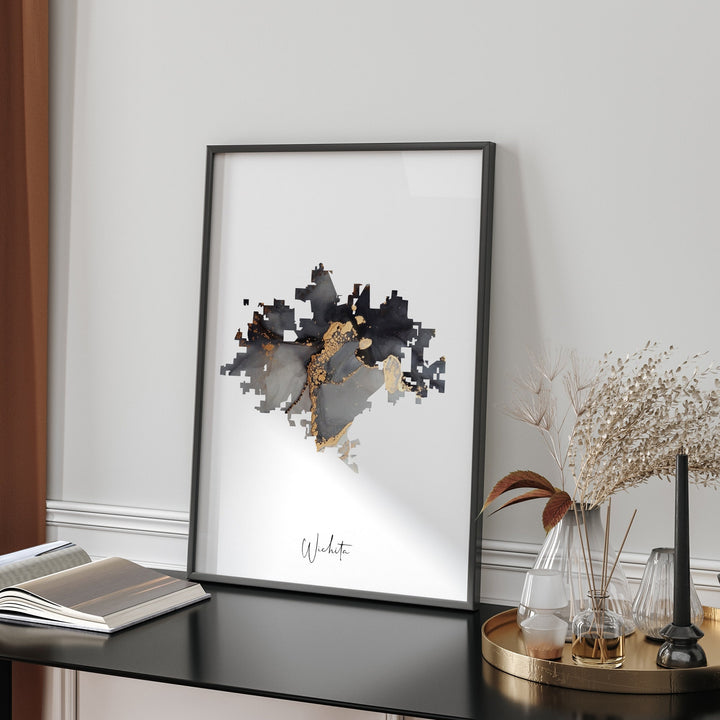 Wichita Map Black & Gold Wall Art Print | Kansas | USA | United States of America [EV]