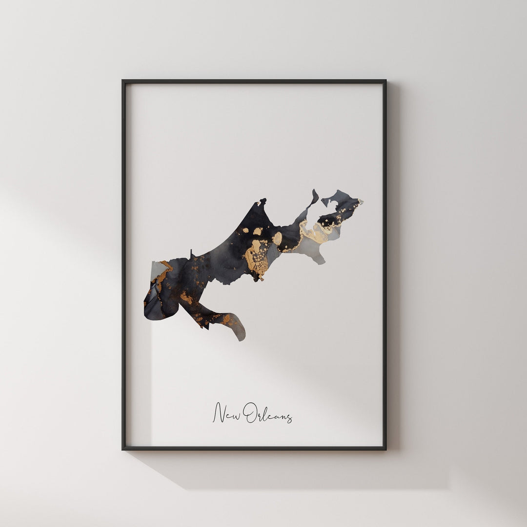 New Orleans Map Black & Gold Wall Art Print | Louisiana | USA | United States of America [EV]