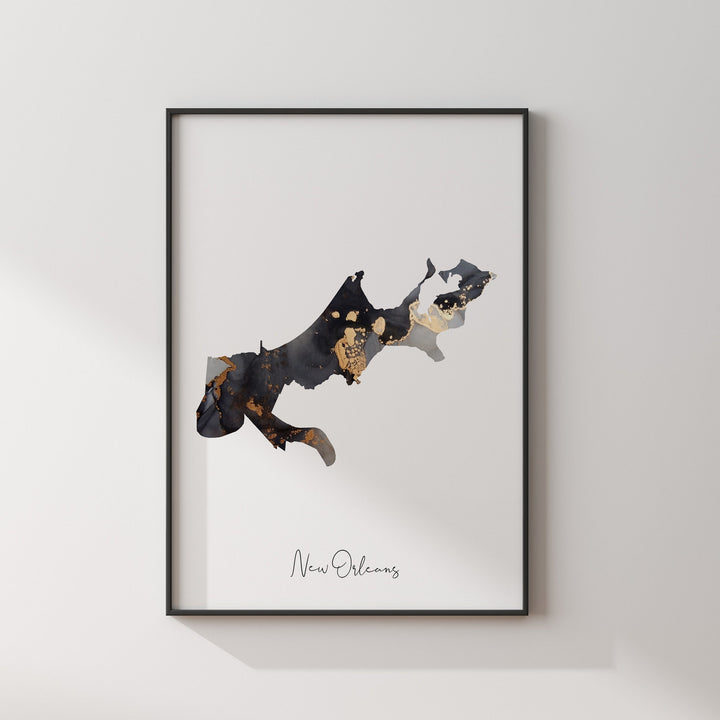 New Orleans Map Black & Gold Wall Art Print | Louisiana | USA | United States of America [EV]