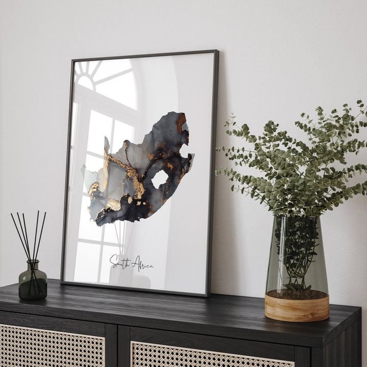 South Africa Map Black & Gold Wall Art Print [EV]