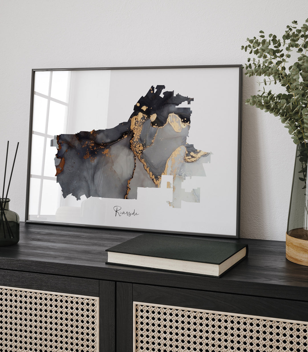 Riverside Map Black & Gold Wall Art Print | California | USA | United States of America [EV]