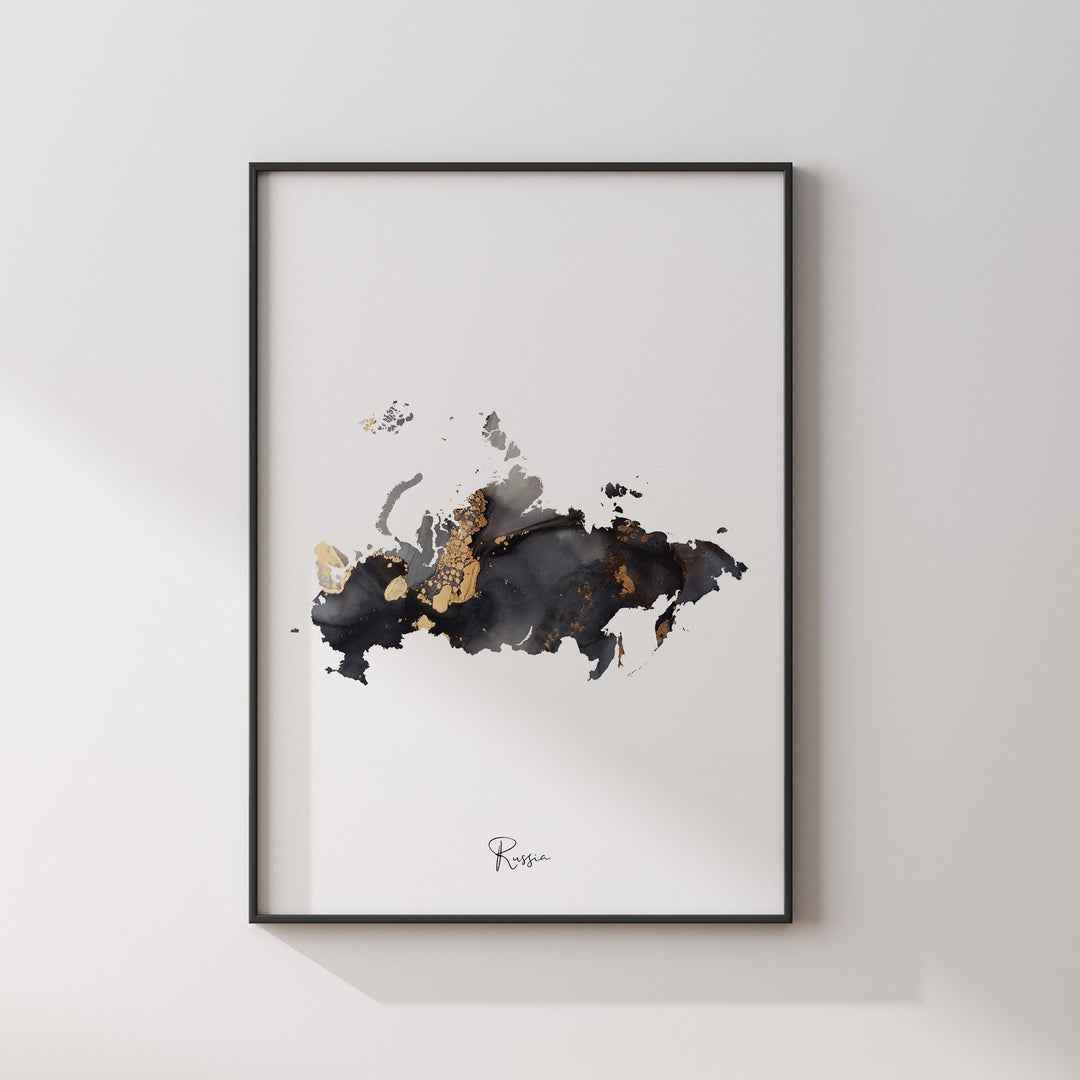 Russia Map Black & Gold Wall Art Print [EV]