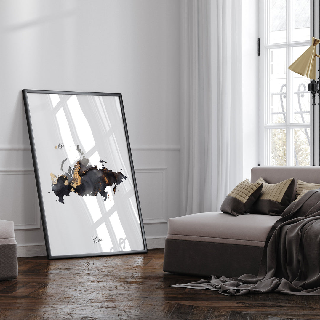 Russia Map Black & Gold Wall Art Print [EV]