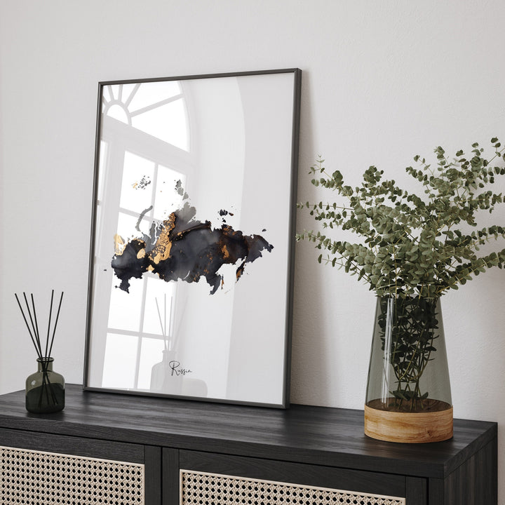 Russia Map Black & Gold Wall Art Print [EV]