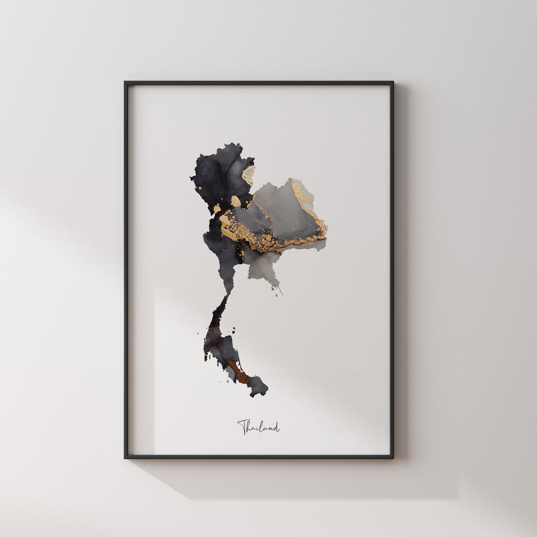 Thailand Map Black & Gold Wall Art Print [EV]
