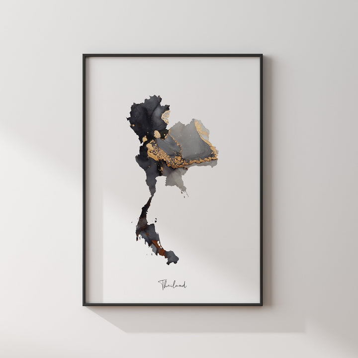 Thailand Map Black & Gold Wall Art Print [EV]