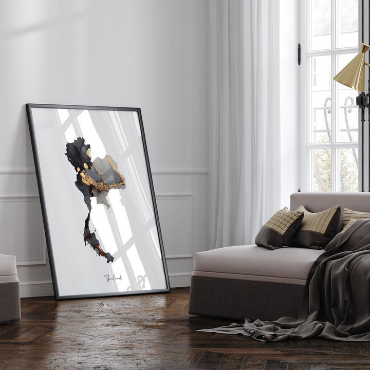 Thailand Map Black & Gold Wall Art Print [EV]