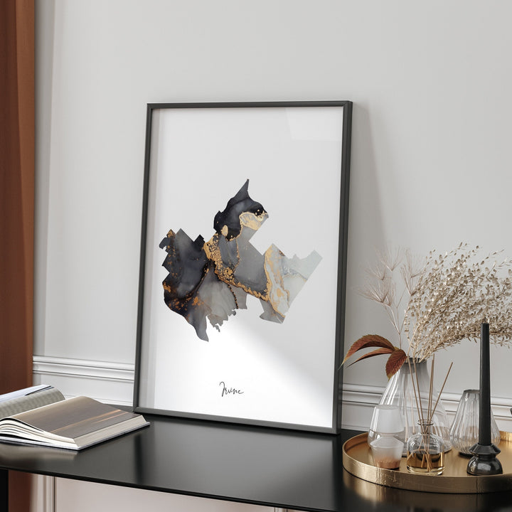 Irvine Map Black & Gold Wall Art Print | California | USA | United States of America [EV]