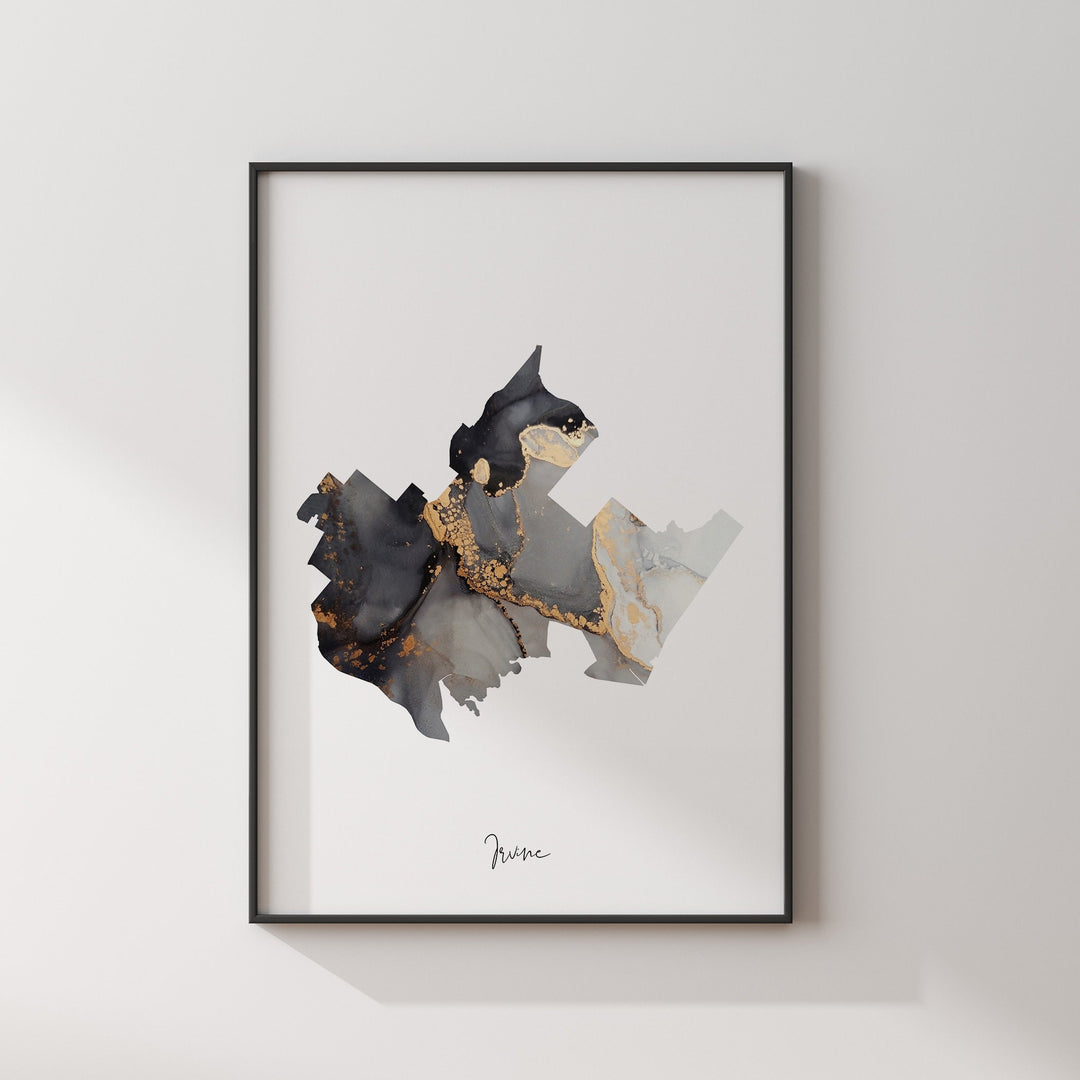 Irvine Map Black & Gold Wall Art Print | California | USA | United States of America [EV]