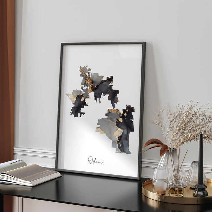 Orlando Map Black & Gold Wall Art Print | Florida | USA | United States of America [EV]