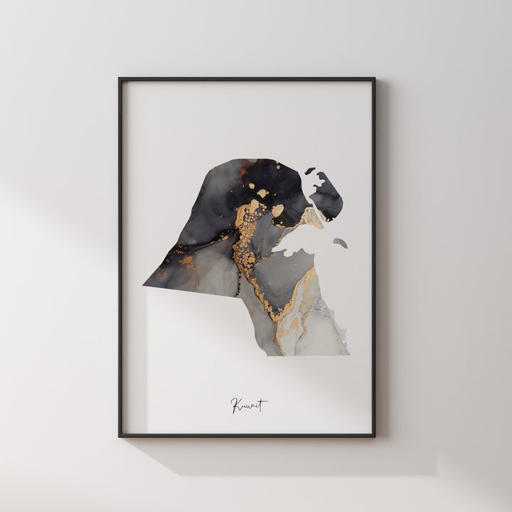 Kuwait Map Black & Gold Wall Art Print [EV]