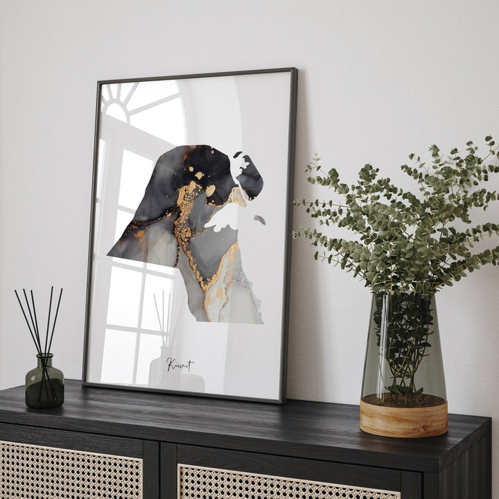 Kuwait Map Black & Gold Wall Art Print [EV]