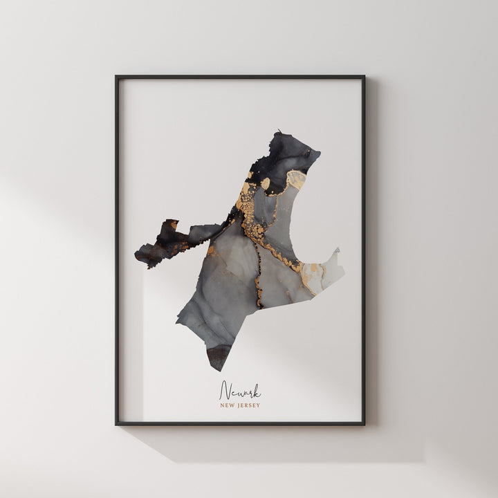 Newark Map Black & Gold Wall Art Print | New Jersey | USA | United States of America [EV]