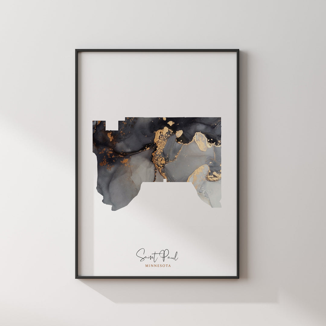 Saint Paul Map Black & Gold Wall Art Print | Minnesota | USA | United States of America [EV]