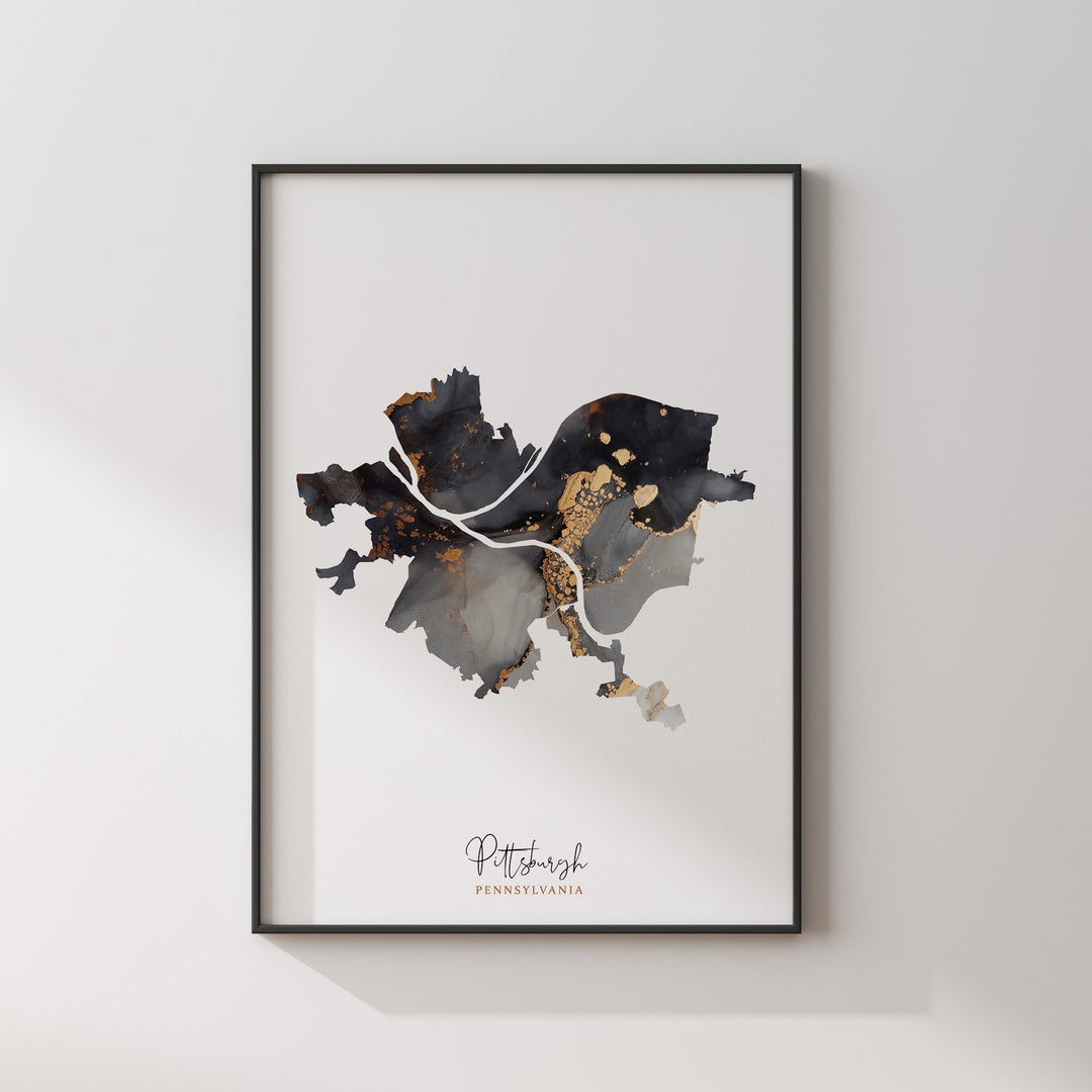 Pittsburgh Map Black & Gold Wall Art Print | Pennsylvania | USA | United States of America [EV]