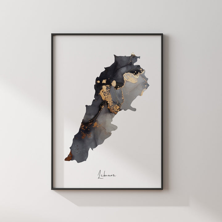 Lebanon Map Black & Gold Wall Art Print [EV]