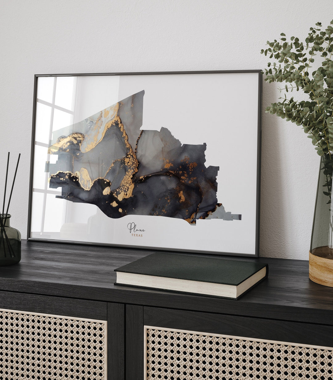 Plano Map Black & Gold Wall Art Print | Texas | USA | United States of America [EV]