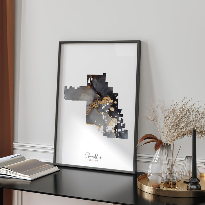 Chandler Map Black & Gold Wall Art Print | Arizona | USA | United States of America [EV]