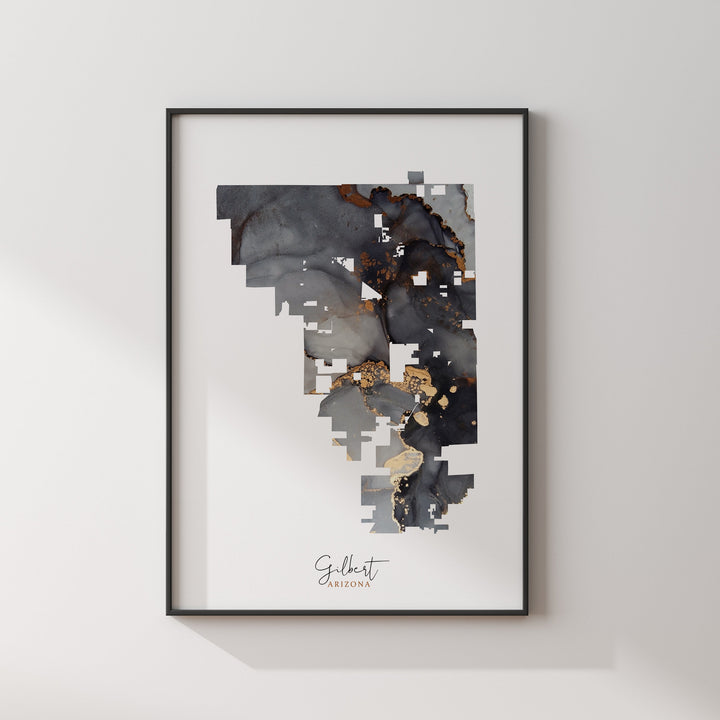 Gilbert Map Black & Gold Wall Art Print | Arizona | USA | United States of America [EV]
